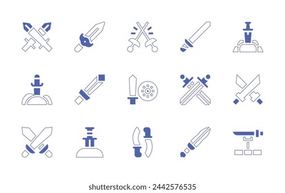 Conjunto de iconos de espada. Trazo de línea de estilo duotono y negrita. Ilustración vectorial. Conteniendo cuchillas, espadas, espadas.