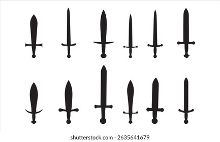  sword icon set silhouette vector on white background.