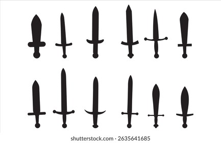  sword icon set silhouette vector on white background.
