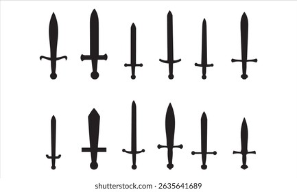  sword icon set silhouette vector on white background.