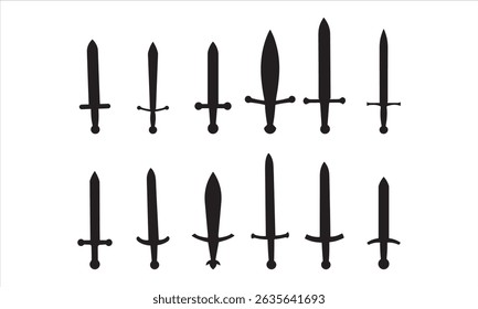  sword icon set silhouette vector on white background.