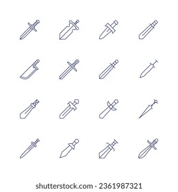 Sword icon set. Thin line icon. Editable stroke. Containing courage, great sword, machete, sword, swords.