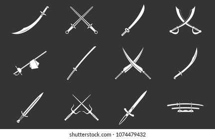 Conjunto de iconos de espada Vector blanco aislado sobre fondo gris 