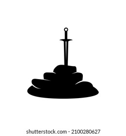 Sword icon stuck in stone. Types of melee weapons with live blades, with a vintage theme