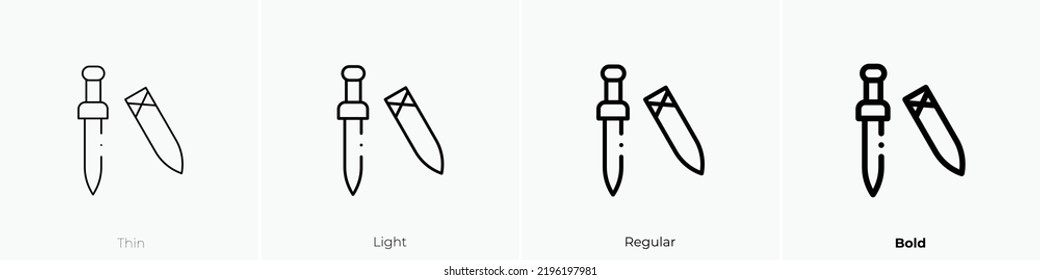 sword icon. Thin, Light Regular And Bold style design isolated on white background