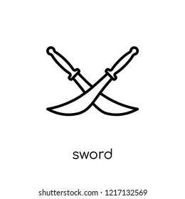 sword icon. Trendy modern flat linear vector sword icon on white background from thin line collection, outline vector illustration