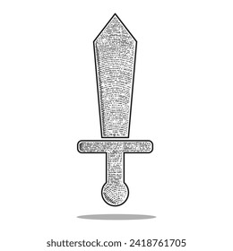 sword icon vector engraving style hand drawn black and white