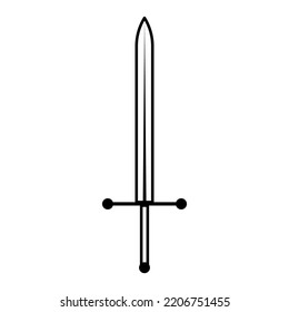 Schwert-Symbol Vektorspiel Symbol und Linie Design Waffe-Illustration Zeichen Fantasie. Outline Kampf Arcade Objekt und Ritter Gaming-Grafik-lineares Element Piktogramm. Schloss antiker Strich-Ikone-Element 