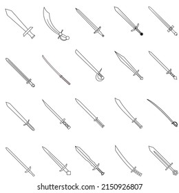 Conjunto de vectores de icono de espada. colección de signos de ilustración de sable. símbolo de arma. logotipo de acero.
