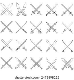 Conjunto de Vector de ícono de espada. símbolo de ilustración de sable. símbolo de arma. logotipo de colección.