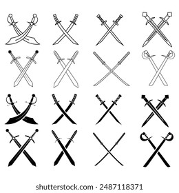 Schwert-Symbol-Vektorgrafik-Set. Säbel-Illustrationszeichen-Kollektion. Waffensymbol. Stahllogo.