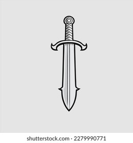 Sword icon. White background sword silhouette. Vector illustration.
