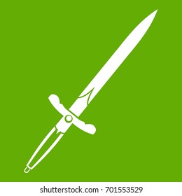 Sword icon white isolated on green background. Vector illustration