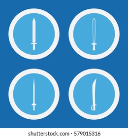 Sword Icons In Blue Circles. Simple Vector Symbols
