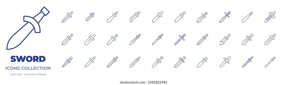 Sword icons collection. Thin Line icons, editable stroke. sword, dagger, swords.