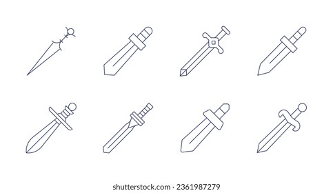 Sword icons. editable stroke. Containing katana, knife, machete, sword, swords.