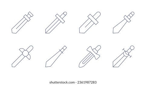 Sword icons. editable stroke. Containing katana, knife, machete, sword.