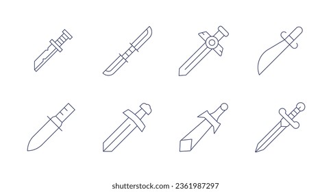 Sword icons. editable stroke. Containing blades, double edged sword, knife, sword.