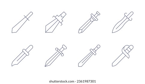 Iconos de espada. trazo editable. Conteniendo batalla, defensa, cuchillo, espada.