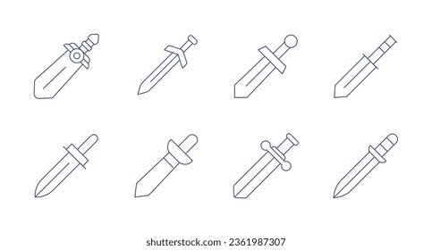 Sword icons. editable stroke. Containing battle, blades, courage, dagger, defense.