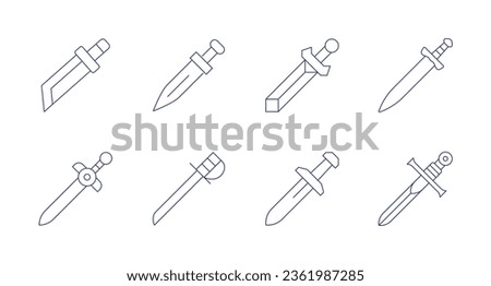 Sword icons. editable stroke. Containing defense, double edged sword, great sword, katana.