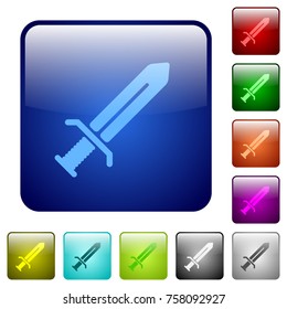 Sword icons in rounded square color glossy button set