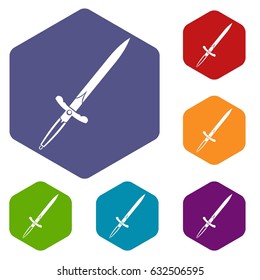 Sword icons set hexagon isolated vector illustration