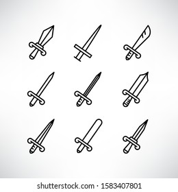 sword icons set line design