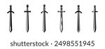 Sword icons set. Sword silhouettes. Vector Ancient swords. Medieval swords. Military sword
