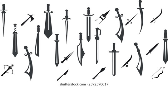 Sword icons set. Sword silhouettes. Vector Ancient swords