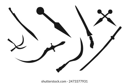 Schwertsymbole setzen Vektorillustration-Silhouette auf isoliertem Hintergrund