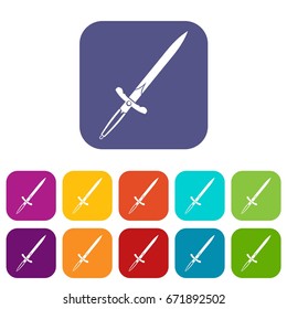 Sword icons set vector illustration in flat style In colors red, blue, green and other