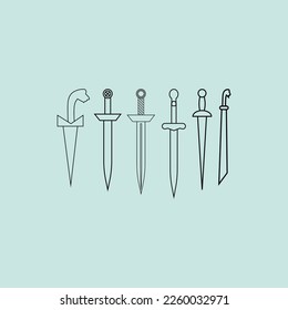 iconos de espada establecidos. vector aislado. espadas de melena de silueta. establecer colección.