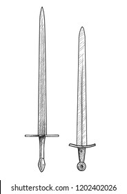 Sword Illustration, Drawing, Engraving, Ink, Line Art, Vector