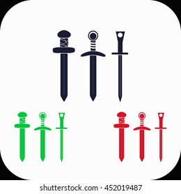 Sword Illustration set. Blue, green, red icon.