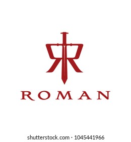Sword Initial Letter R RR Roman logo design 