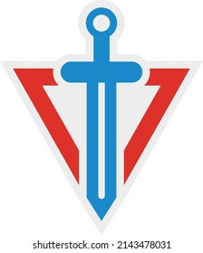 Sword insignia. Color triangle emblem. Superhero sign