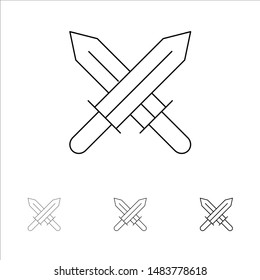 Sword, Ireland, Swords Bold and thin black line icon set