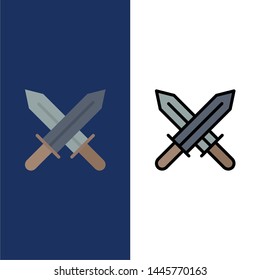Sword, Ireland, Swords  Icons. Flat and Line Filled Icon Set Vector Blue Background