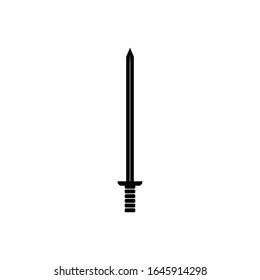Schwert einzeln auf weißem Hintergrund. Militärisches Schwert antike Waffe Design Silhouette. Vektorillustration, einfaches Symbol. Handgepäck und Knifes. EPS10-Dateiprojekt