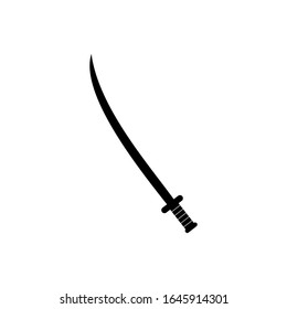 Schwert einzeln auf weißem Hintergrund. Militärisches Schwert antike Waffe Design Silhouette. Vektorillustration, einfaches Symbol. Handgepäck und Knifes. EPS10-Dateiprojekt