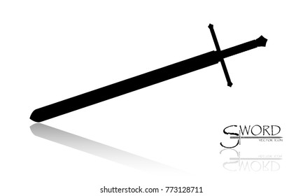 sword isolated on white background , Military sword  ancient weapon design silhouette