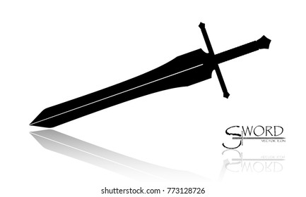 sword isolated on white background , Military sword  ancient weapon design silhouette