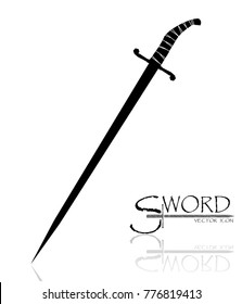 sword isolated on white background , Military sword  ancient weapon design silhouette, European straight swords., vector illustration, Daggers and Knifes Hand Drawn