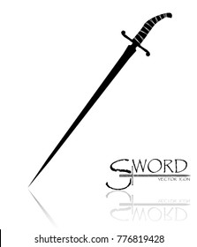 sword isolated on white background , Military sword  ancient weapon design silhouette, European straight swords., vector illustration, Daggers and Knifes Hand Drawn