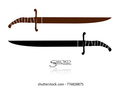 sword isolated on white background , Military sword  ancient weapon design silhouette, European straight swords., vector illustration, Daggers and Knifes Hand Drawn