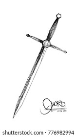 sword isolated on white background , Military sword  ancient weapon design silhouette, European straight swords., vector illustration, Daggers and Knifes Hand Drawn