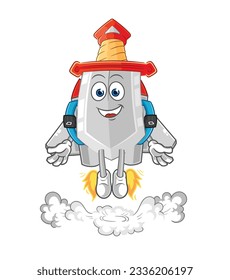 the sword with jetpack mascot. cartoon vector