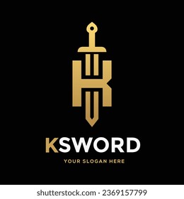 Letras K de espadas o plantilla de logotipo vectorial de número. Este logo usa oro. Adecuado para negocios