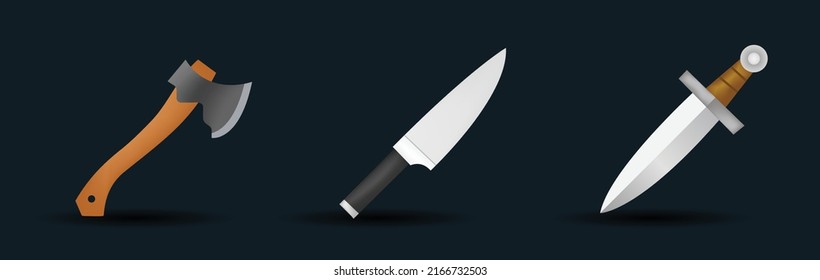Sword, knife and axe emoji vector illustration isolated on background. Emoji set. 3d illustration.